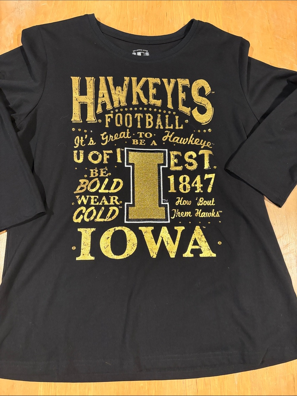 Iowa Hawkeyes Black & Gold Graphic Tee - Women’s 3/4 Sleeve